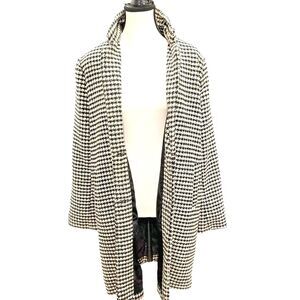 Ambiance Houndstooth Coat Womens M Black White Wool Blend‎ Long Overcoat Jacket